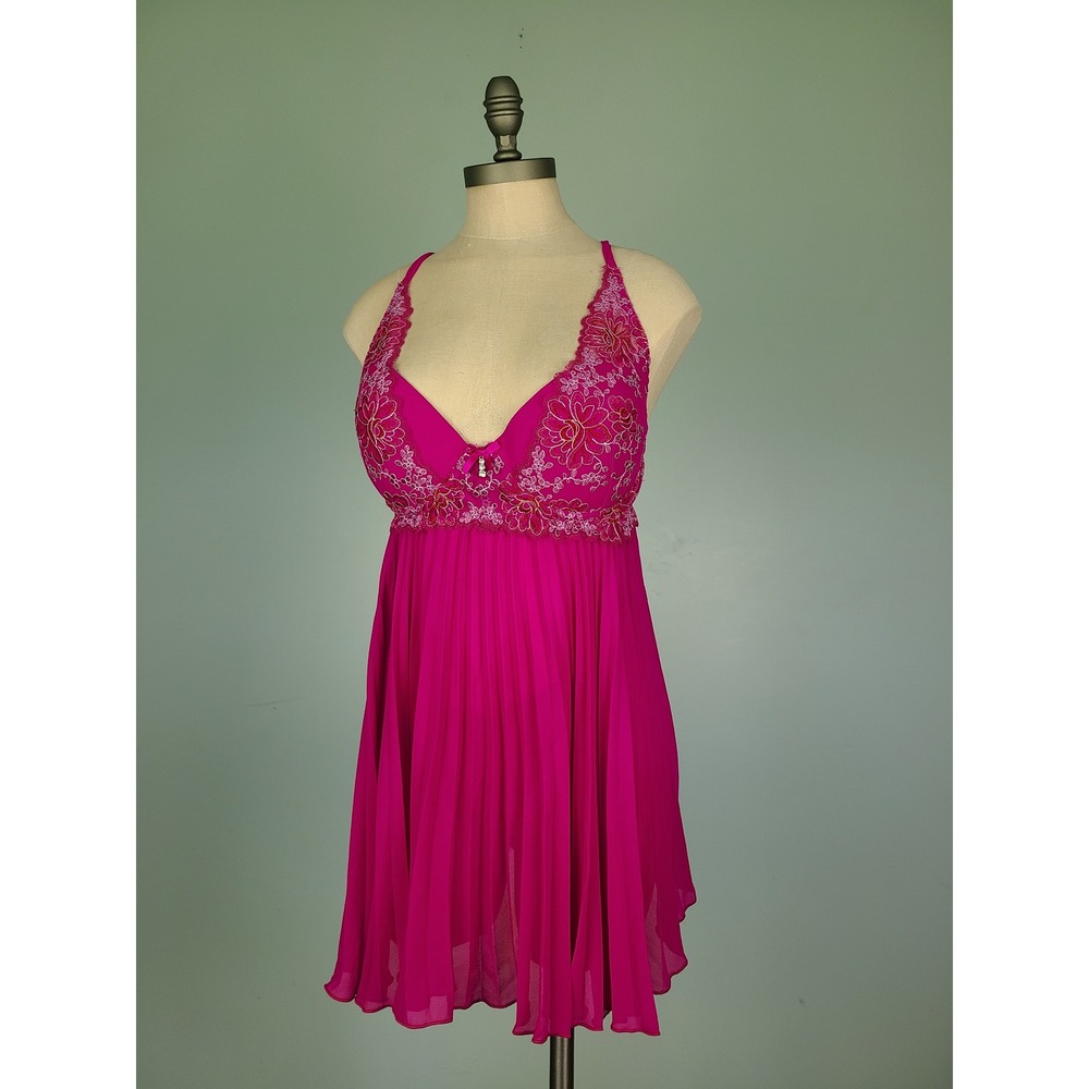 Y2K Seductive Wear XL Babydoll Dress Set Thong Hot Pink Sparkly McBling It Girl